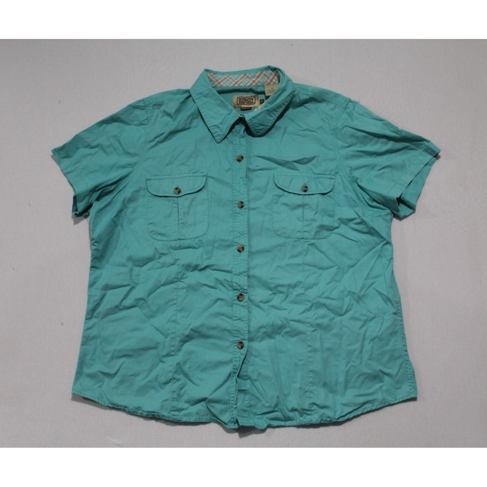 C.E. Schmidt Button Up Shirt Womens 2X Blue Excellent Short Sleeve Cotton Top